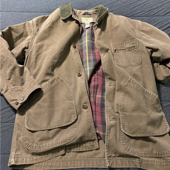 L.L. Bean Brown Canvas Field Coat With Corduroy Collar and Removable Lining - Picture 1 of 11